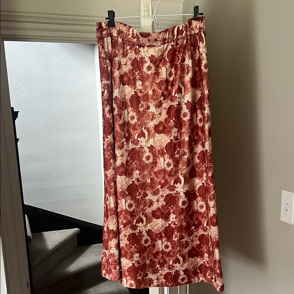 Ganni Brown and Red A-Line Midi Skirt Casual